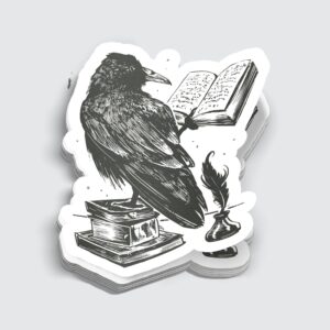 Black Ink Raven Reading a Book Sticker - 3"