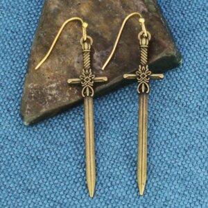 Antiqued Gold Sword Earrings